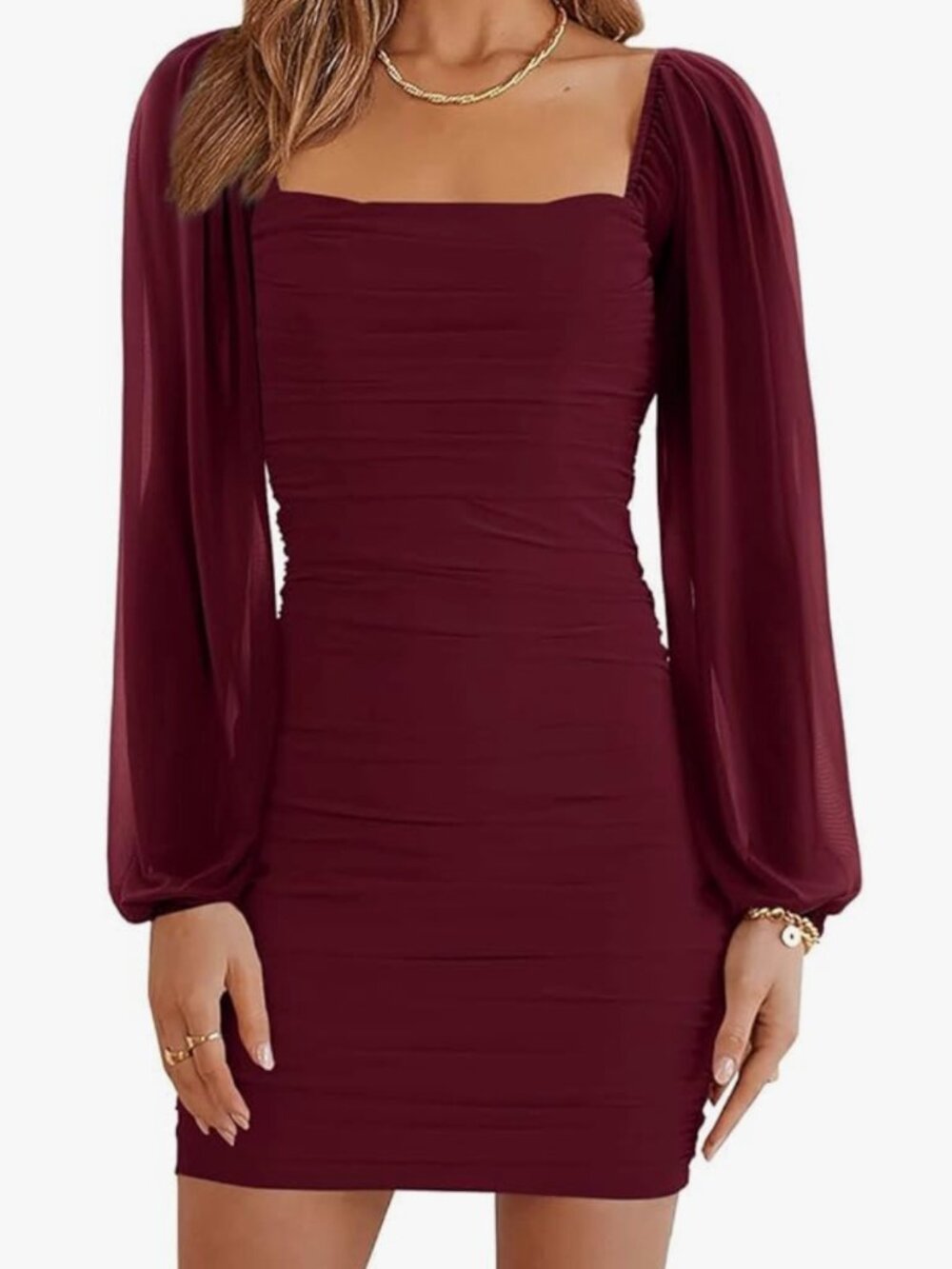 Maroon MIni Dress with Mesh Sleeves Size XS